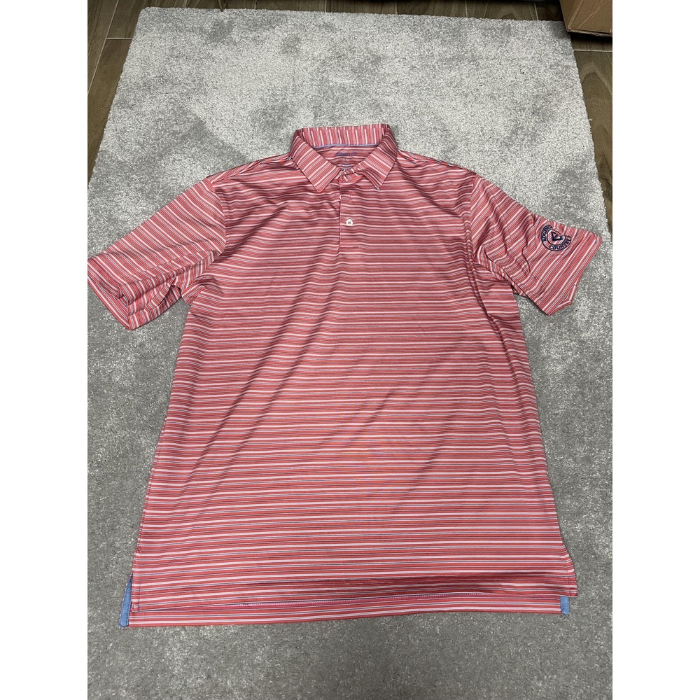 Johnnie-O Shirt Mens Large Orange Stripe Performance Golf Polo‎ Dogwood Country